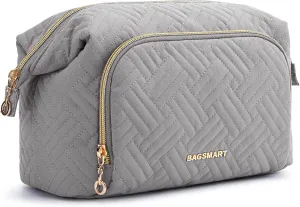 Travel Makeup Bag, Cosmetic Bag Make up Organizer Case,Large Wide-Open Pouch for Women Purse for Toiletries Accessories Brushes (Grey)