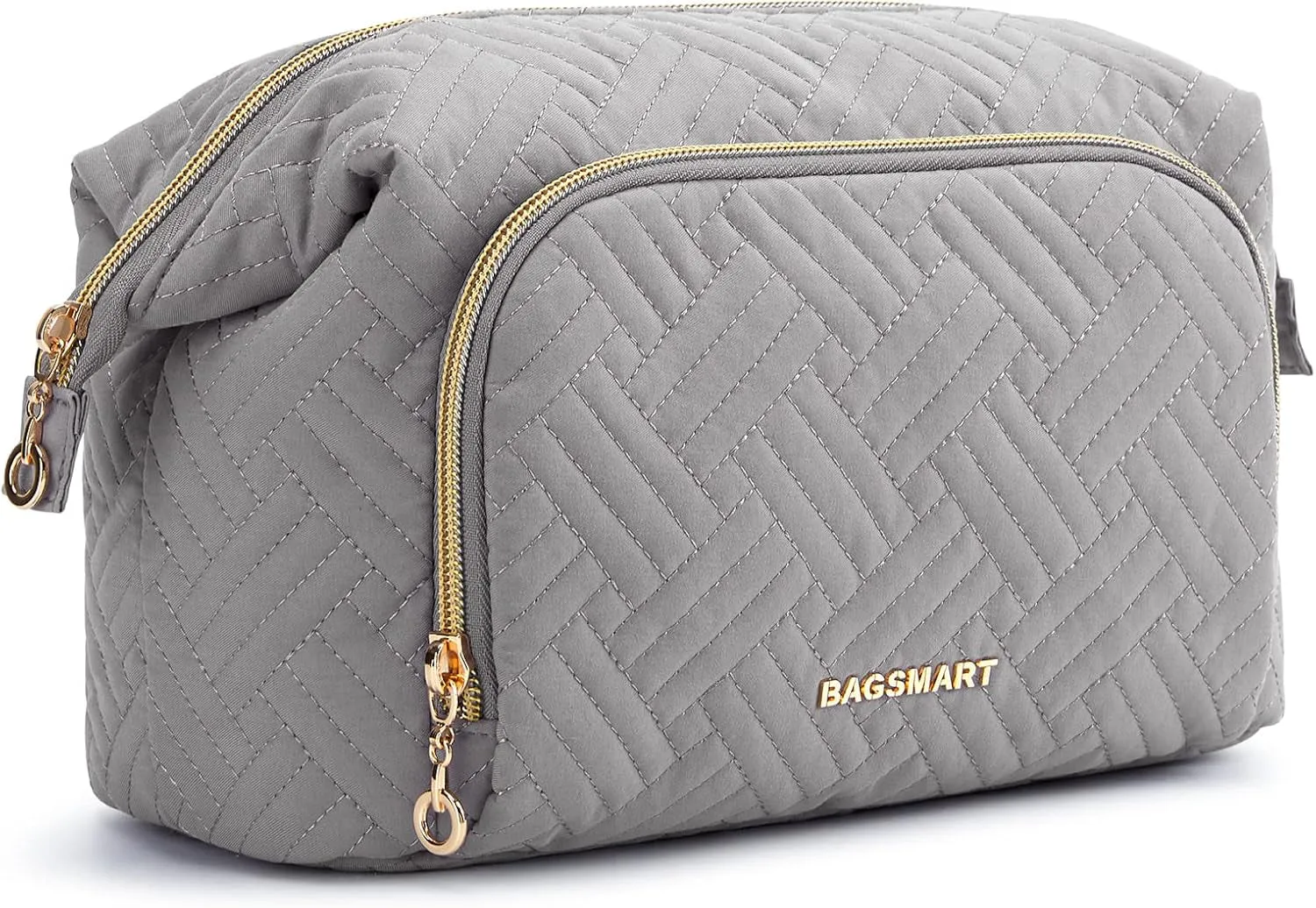 Travel Makeup Bag, Cosmetic Bag Make up Organizer Case,Large Wide-Open Pouch for Women Purse for Toiletries Accessories Brushes (Grey)