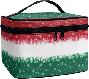 Travel Makeup Bag Large Capacity Cosmetic Bag Christmas Wash Makeup Bag Red Green Stripe Protable Travel Cosmetic Pouch