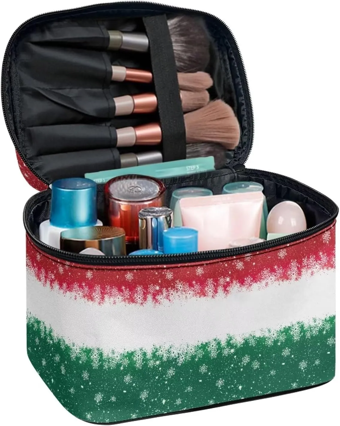 Travel Makeup Bag Large Capacity Cosmetic Bag Christmas Wash Makeup Bag Red Green Stripe Protable Travel Cosmetic Pouch