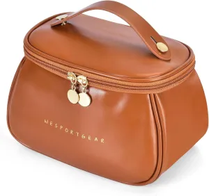 Travel Makeup Bag, Portability Travel Essentials Toiletry Bag for Women, Waterproof Large Capacity Cosmetic Bag with Compartments, Brown