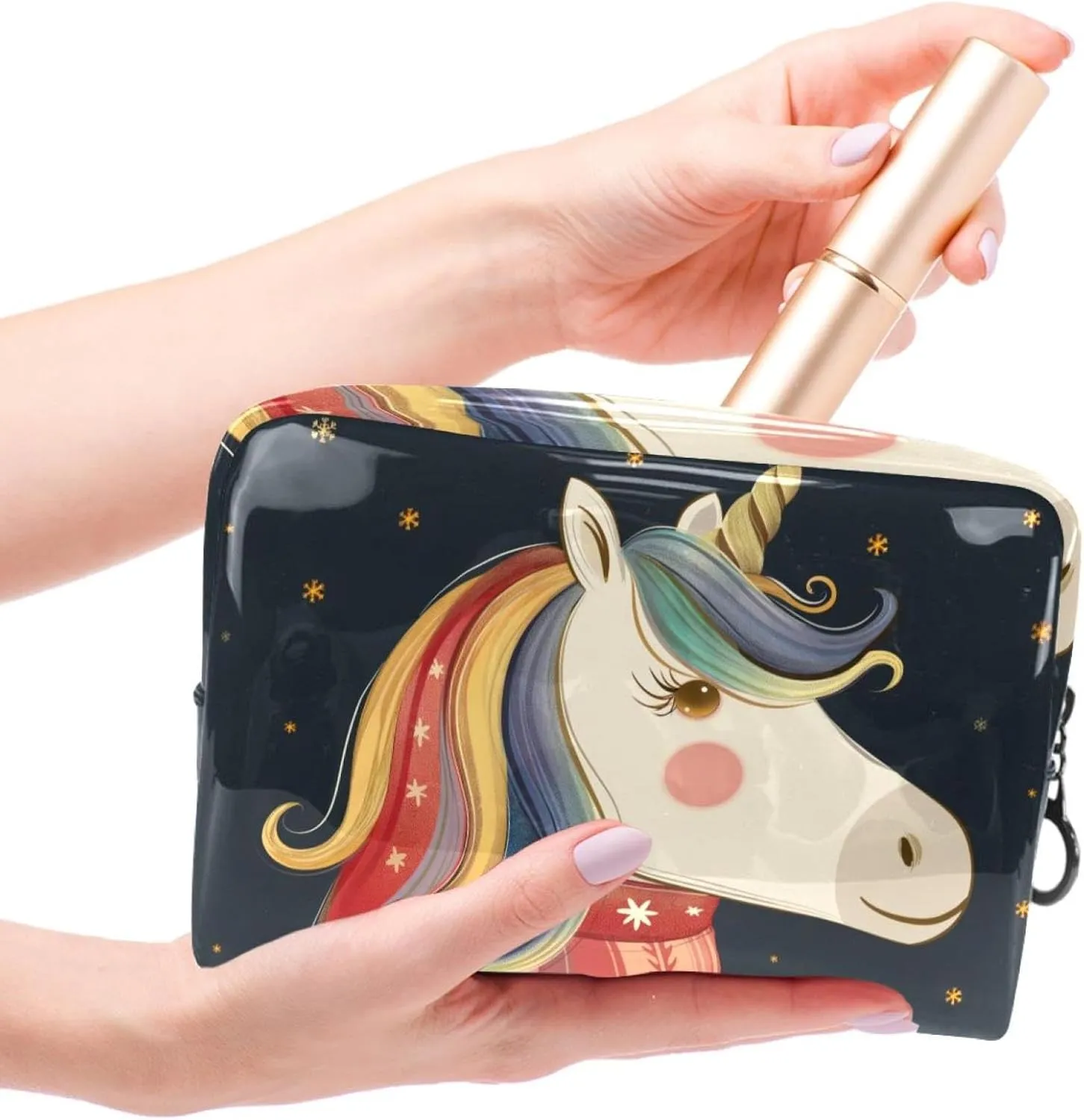 Travel Makeup Bag Unicorn Scarf Cartoon Cosmetic Bag Waterproof Brushes Storage Bag For Women Girls 7.3x3x5.1in