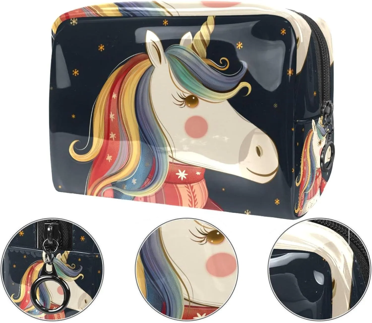 Travel Makeup Bag Unicorn Scarf Cartoon Cosmetic Bag Waterproof Brushes Storage Bag For Women Girls 7.3x3x5.1in