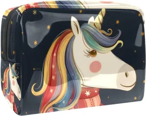 Travel Makeup Bag Unicorn Scarf Cartoon Cosmetic Bag Waterproof Brushes Storage Bag For Women Girls 7.3x3x5.1in