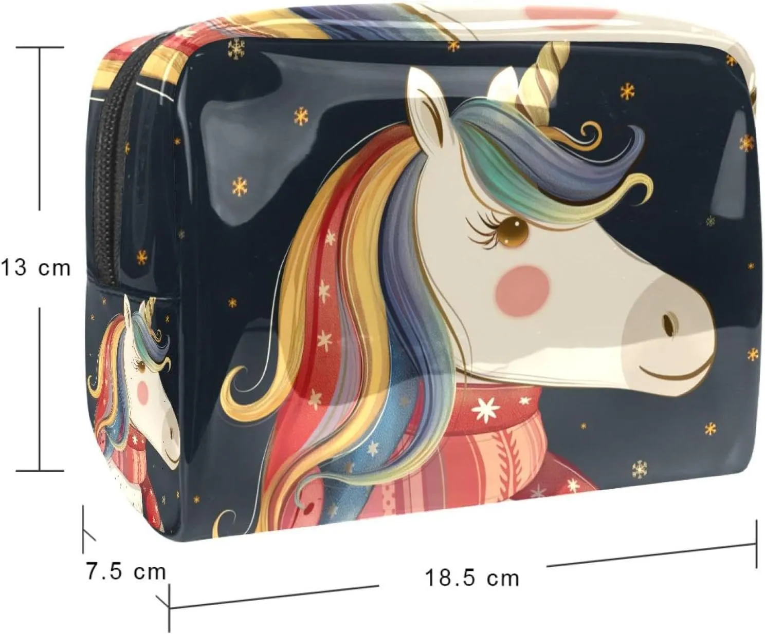 Travel Makeup Bag Unicorn Scarf Cartoon Cosmetic Bag Waterproof Brushes Storage Bag For Women Girls 7.3x3x5.1in