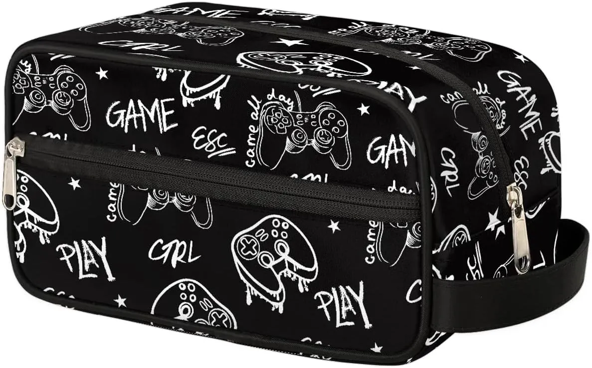 Travel Toiletry Bag for Boys Kids, Black Video Games Waterproof Hanging Dopp Kit for Men, Shaving Bag with Large Capacity for Travel, Sports, Shower