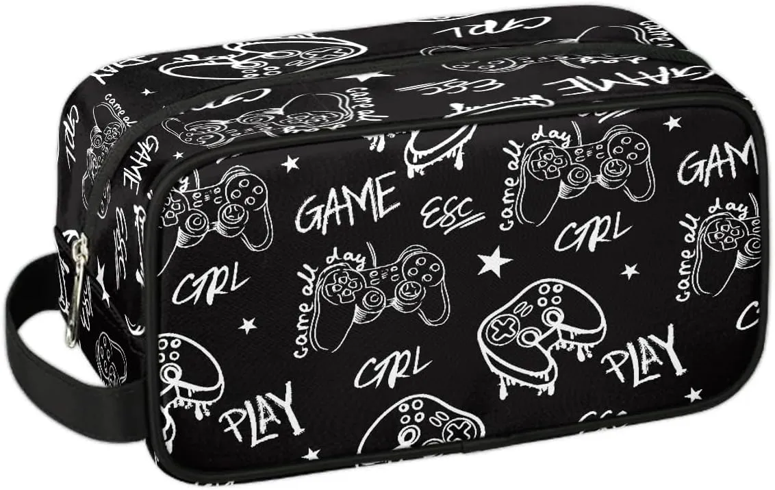 Travel Toiletry Bag for Boys Kids, Black Video Games Waterproof Hanging Dopp Kit for Men, Shaving Bag with Large Capacity for Travel, Sports, Shower