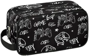 Travel Toiletry Bag for Boys Kids, Black Video Games Waterproof Hanging Dopp Kit for Men, Shaving Bag with Large Capacity for Travel, Sports, Shower