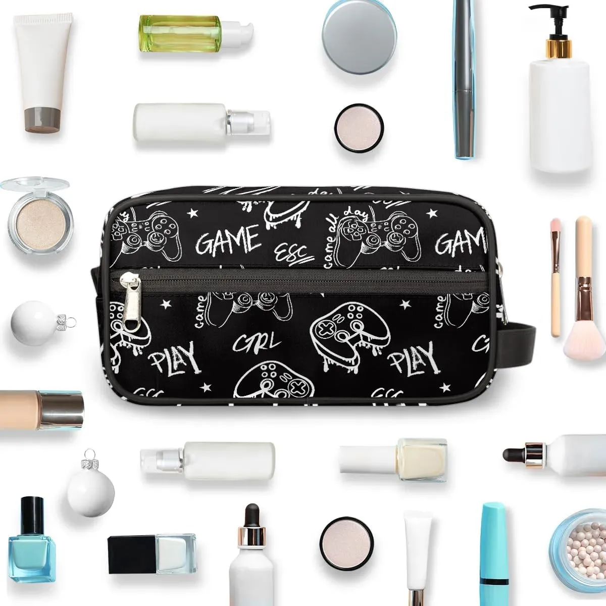Travel Toiletry Bag for Boys Kids, Black Video Games Waterproof Hanging Dopp Kit for Men, Shaving Bag with Large Capacity for Travel, Sports, Shower
