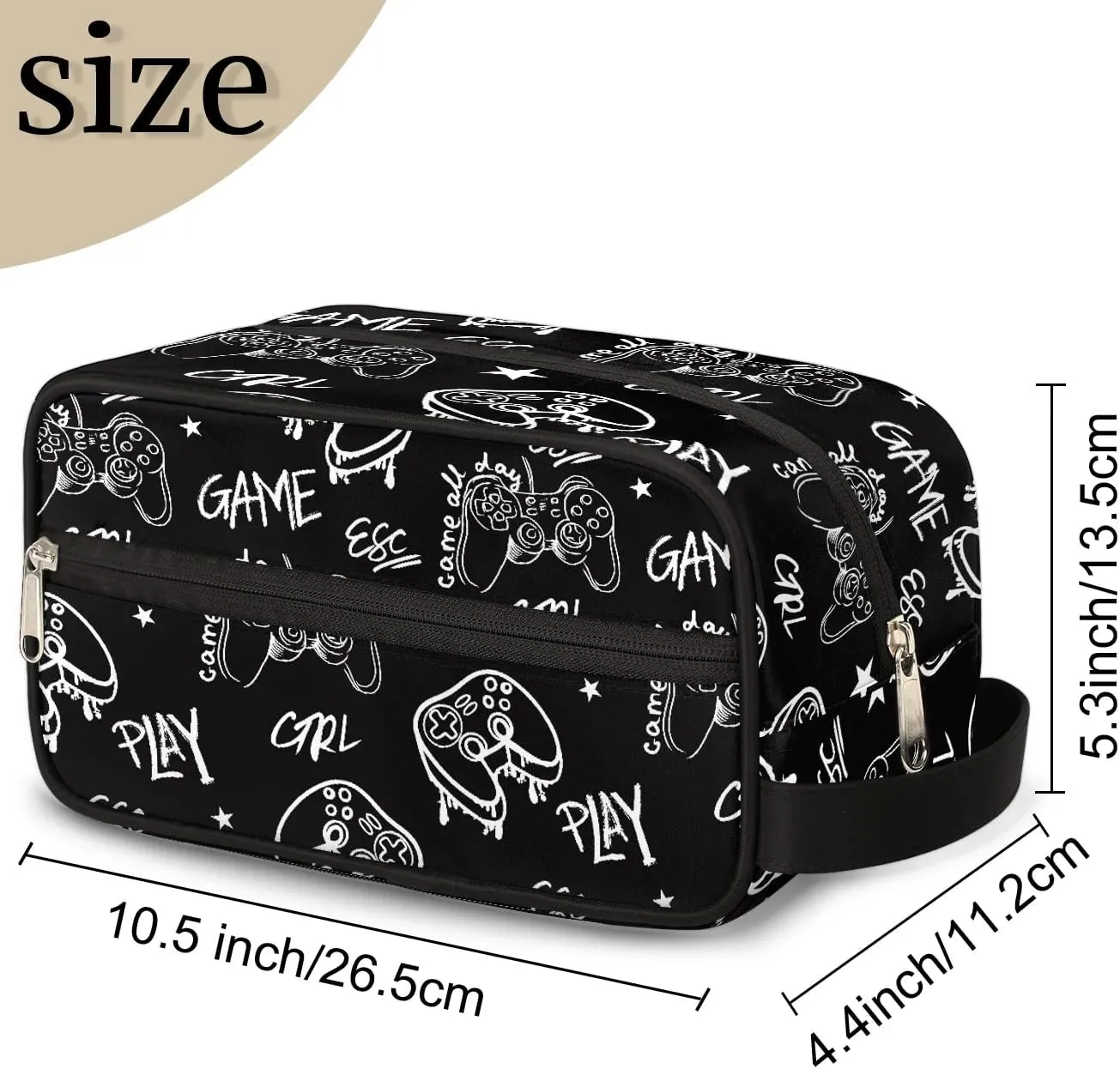 Travel Toiletry Bag for Boys Kids, Black Video Games Waterproof Hanging Dopp Kit for Men, Shaving Bag with Large Capacity for Travel, Sports, Shower