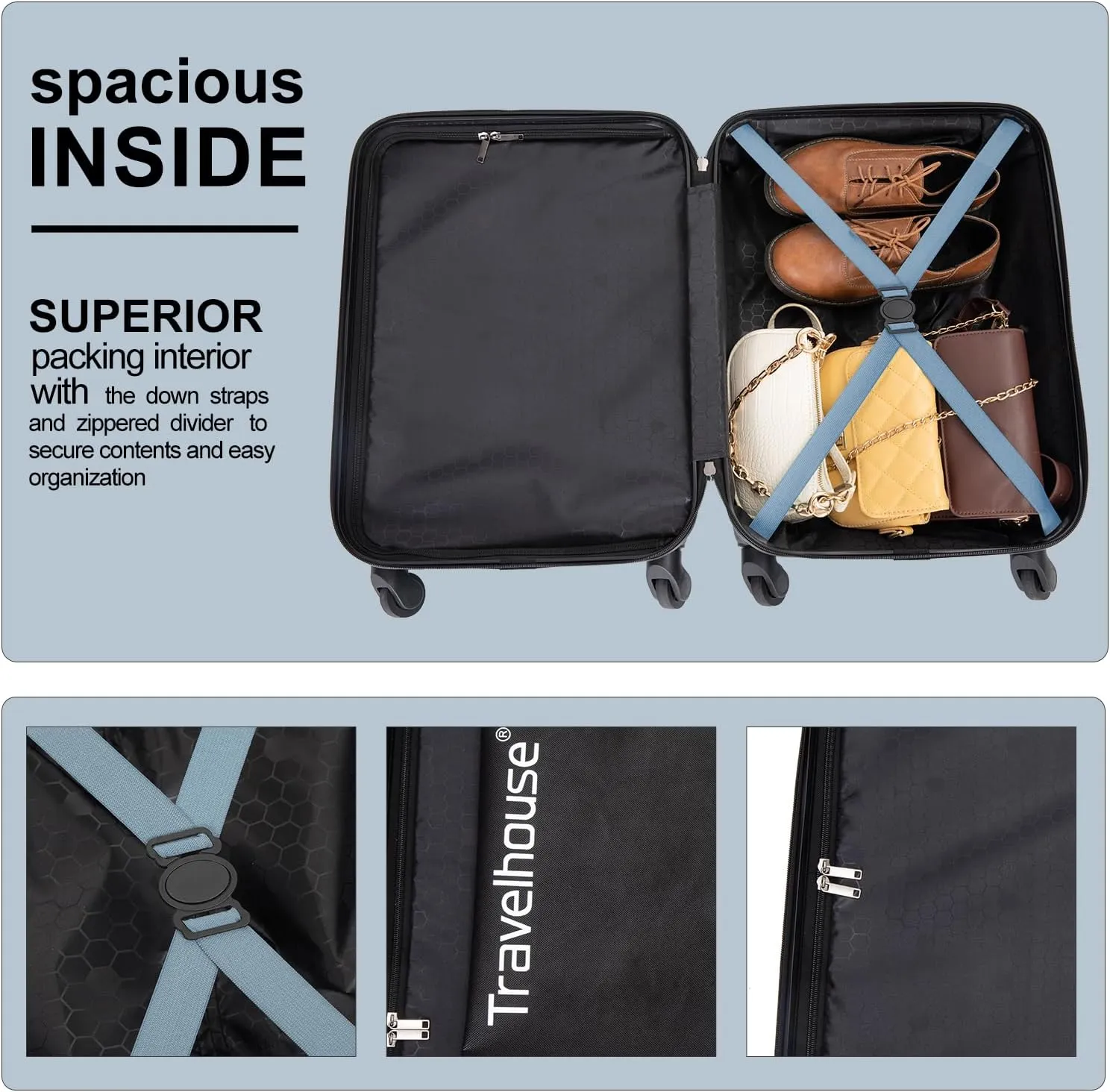 Travelhouse Hardshell Carry On Luggage Airline Approved 20" with Spinner Wheel, Hardside Check-on Luggage Suitcase,Small Travel Suitcase for Bussiness Trip and School