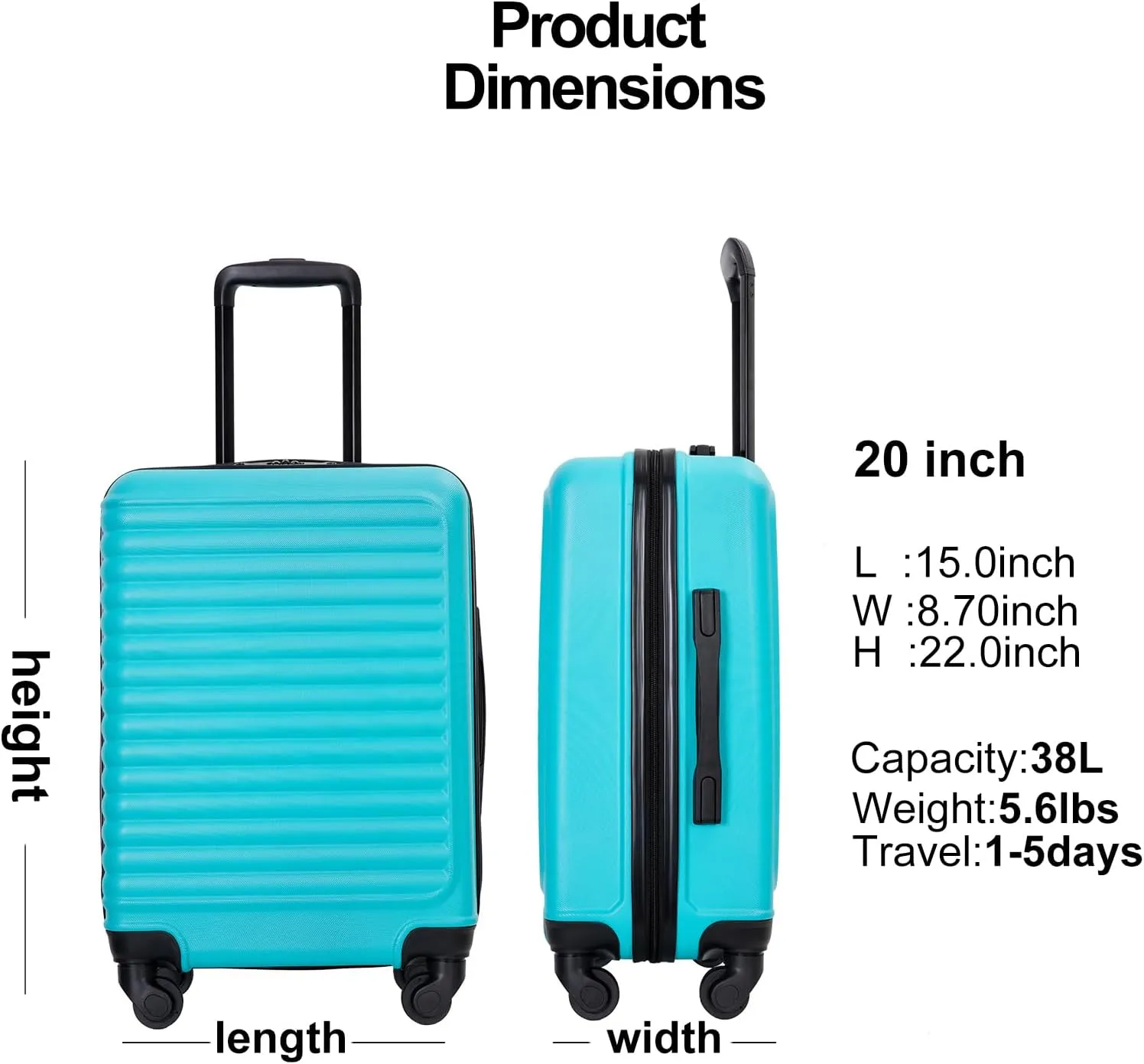 Travelhouse Hardshell Carry On Luggage Airline Approved 20" with Spinner Wheel, Hardside Check-on Luggage Suitcase,Small Travel Suitcase for Bussiness Trip and School
