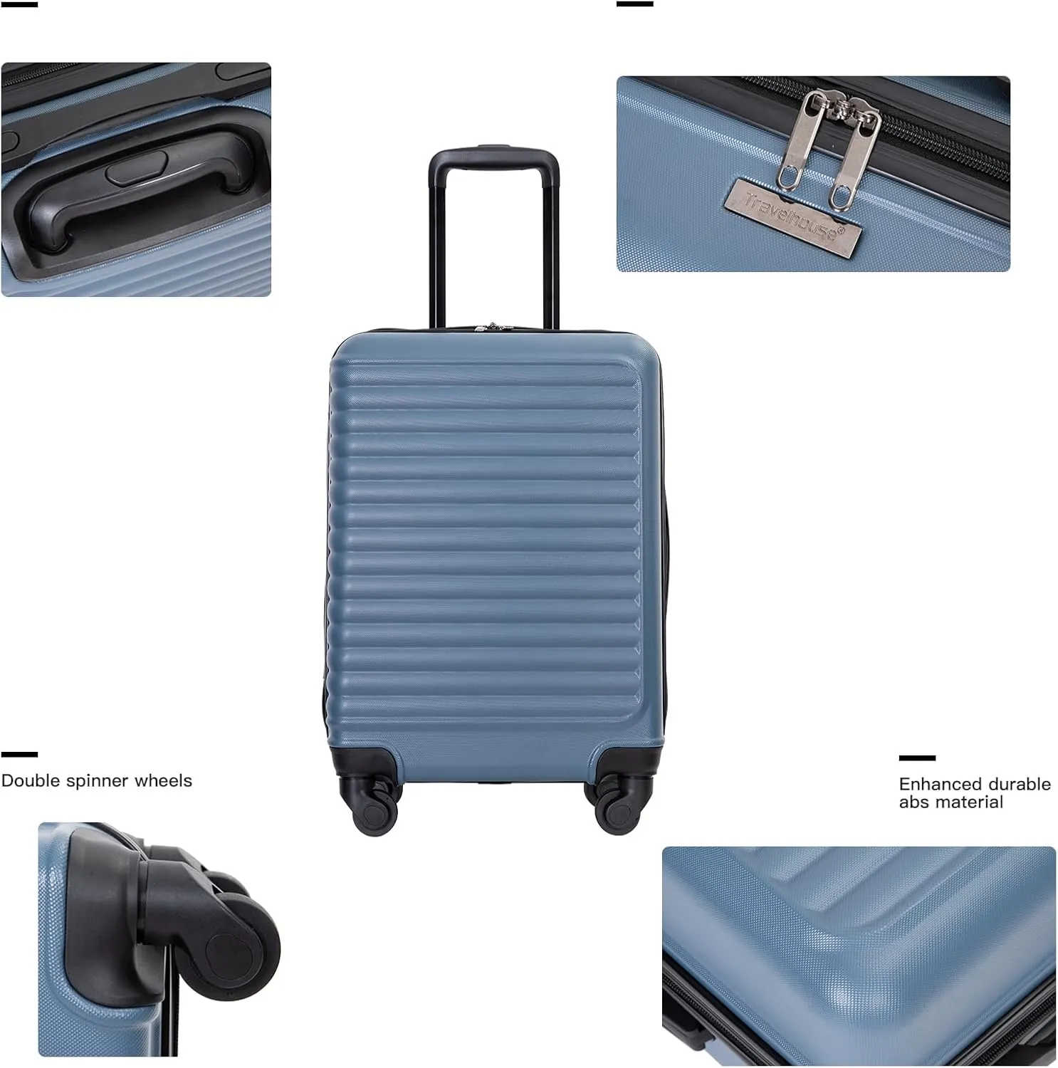 Travelhouse Hardshell Carry On Luggage Airline Approved 20" with Spinner Wheel, Hardside Check-on Luggage Suitcase,Small Travel Suitcase for Bussiness Trip and School