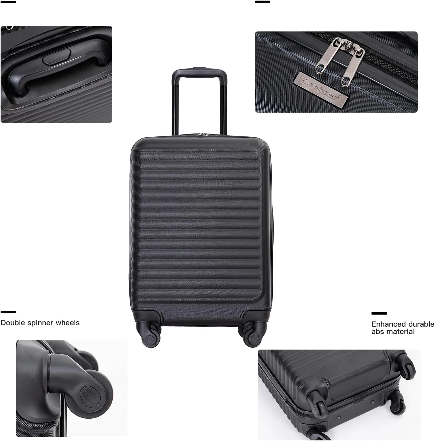 Travelhouse Hardshell Carry On Luggage Airline Approved 20" with Spinner Wheel, Hardside Check-on Luggage Suitcase,Small Travel Suitcase for Bussiness Trip and School
