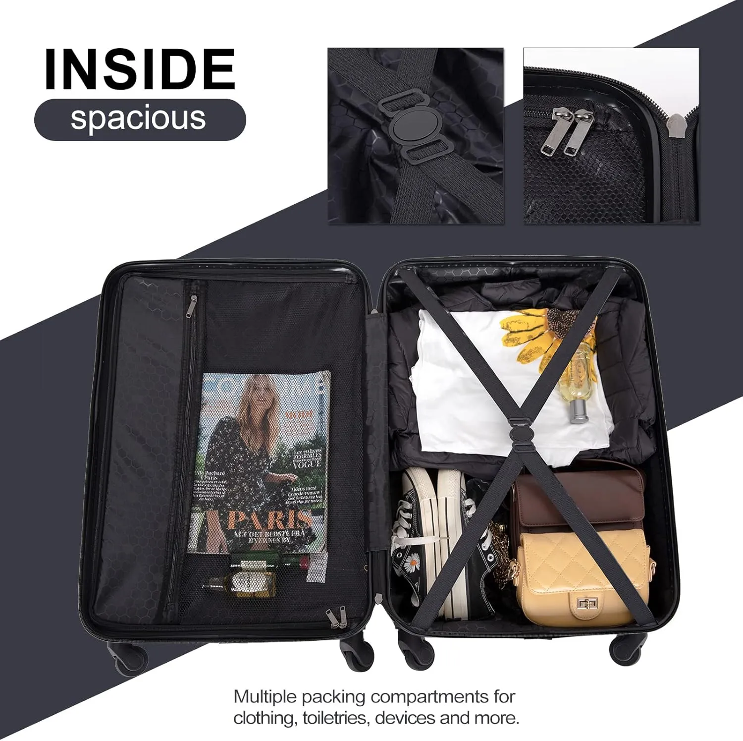 Travelhouse Suitcase Hardshell 3 Piece Luggage Set,Lightweight Hardside Travel Suitcase set with Spinner Wheel,TSA Lock