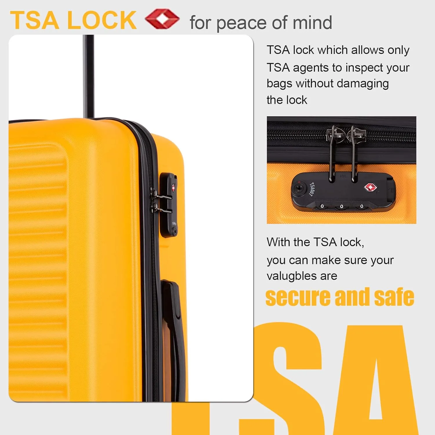 Travelhouse Suitcase Hardshell 3 Piece Luggage Set,Lightweight Hardside Travel Suitcase set with Spinner Wheel,TSA Lock