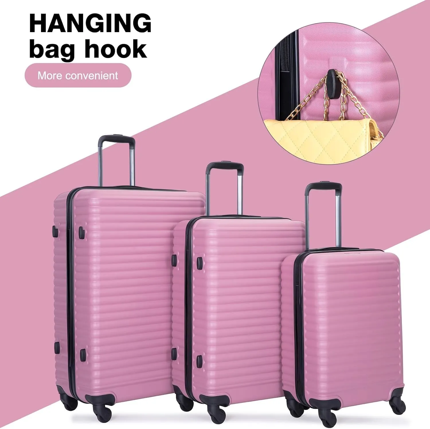 Travelhouse Suitcase Hardshell 3 Piece Luggage Set,Lightweight Hardside Travel Suitcase set with Spinner Wheel,TSA Lock