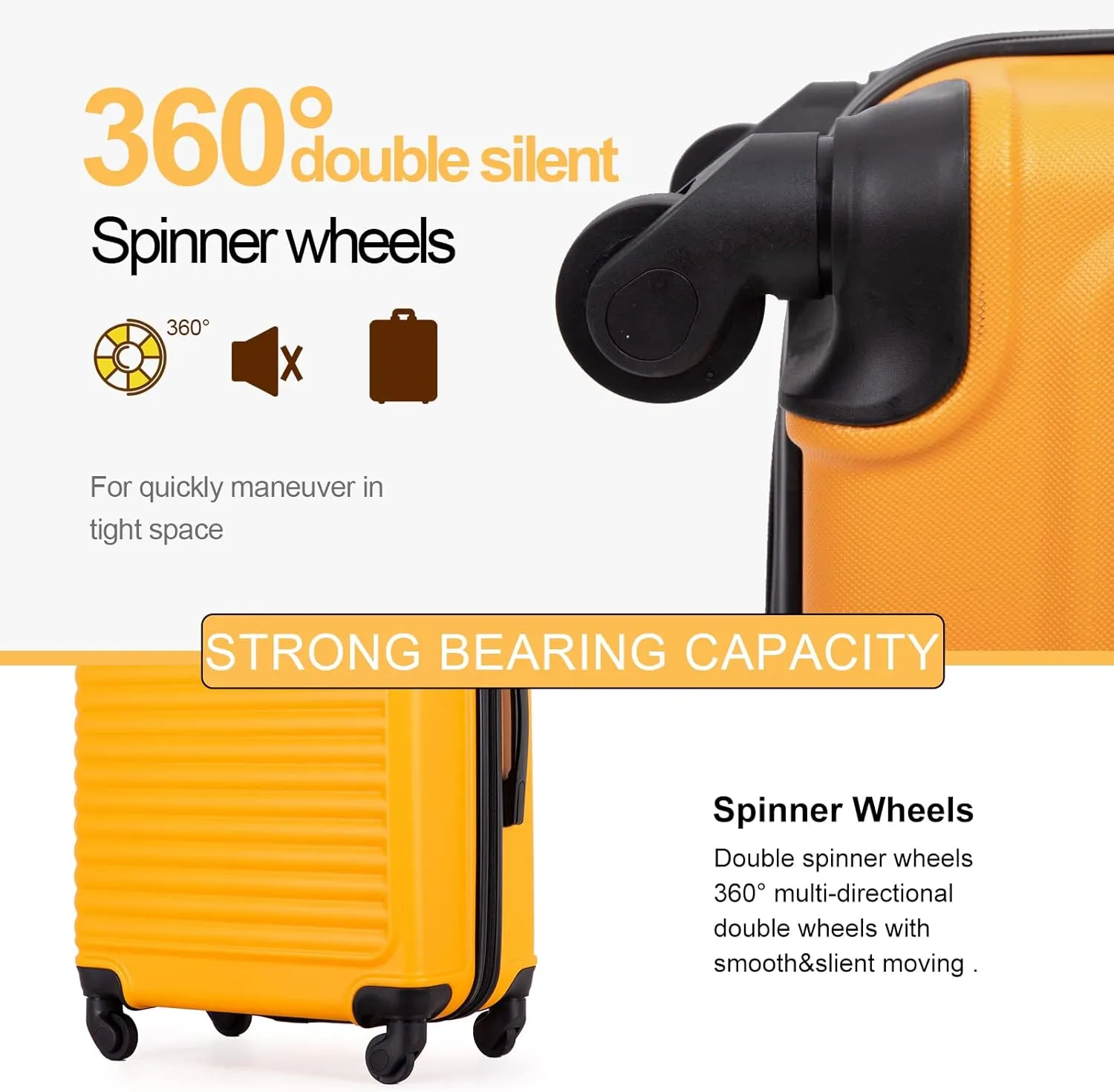 Travelhouse Suitcase Hardshell 3 Piece Luggage Set,Lightweight Hardside Travel Suitcase set with Spinner Wheel,TSA Lock