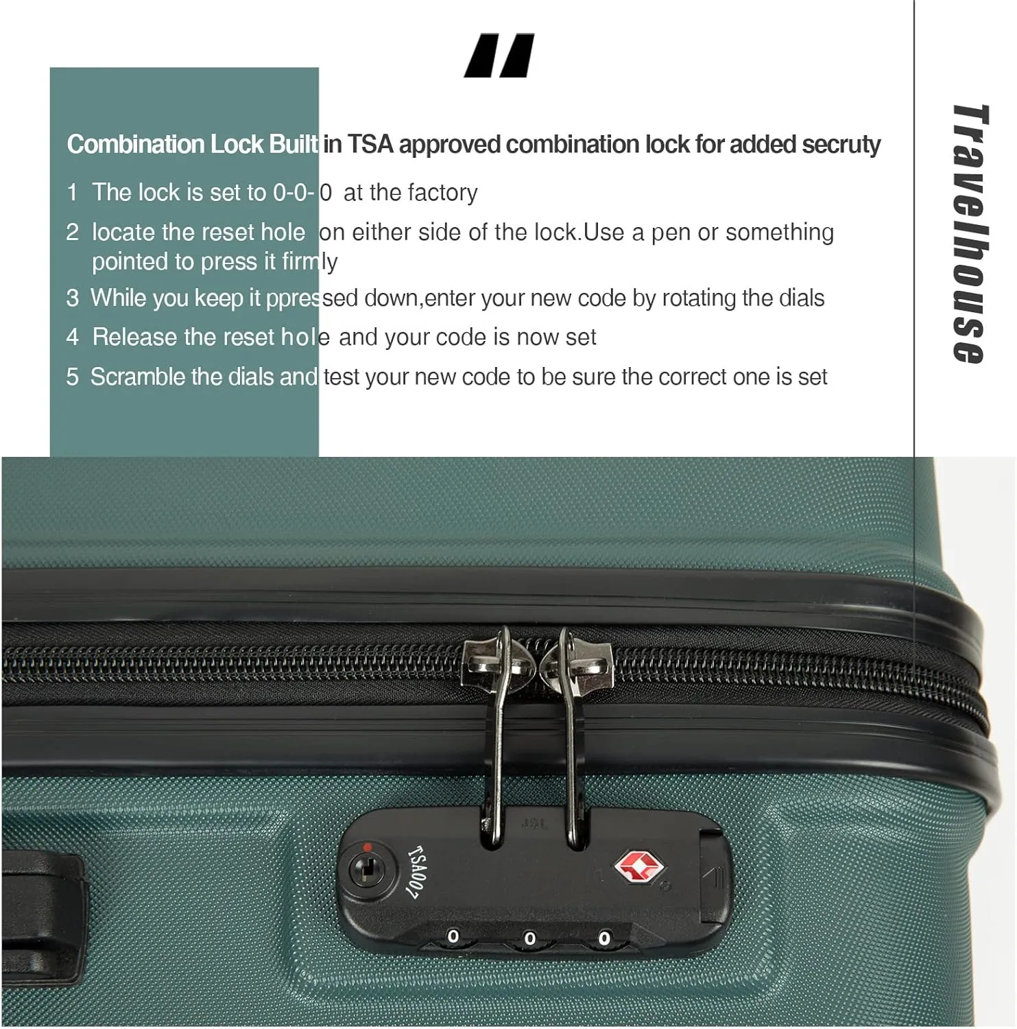 Travelhouse Suitcase Hardshell 3 Piece Luggage Set,Lightweight Hardside Travel Suitcase set with Spinner Wheel,TSA Lock