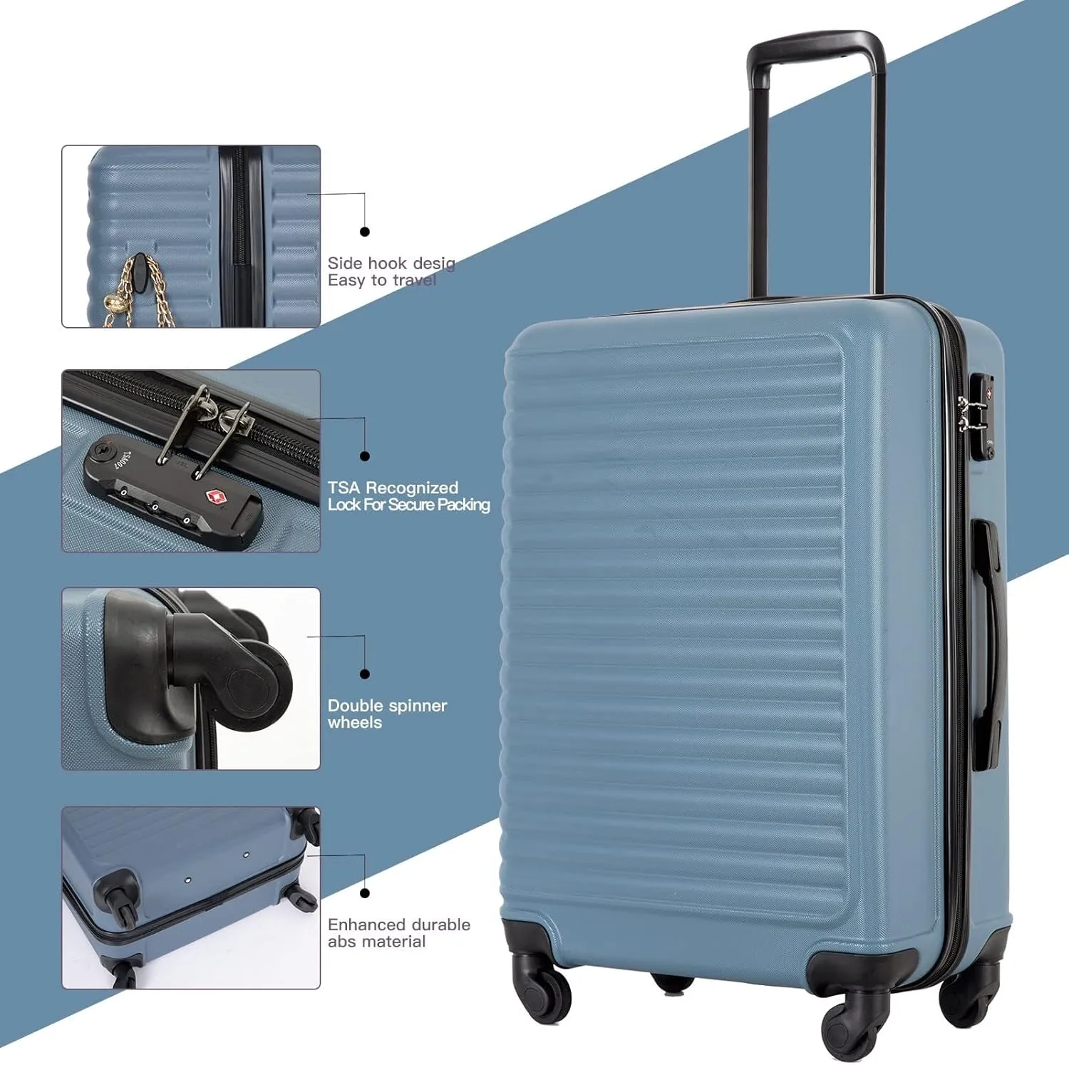 Travelhouse Suitcase Hardshell 3 Piece Luggage Set,Lightweight Hardside Travel Suitcase set with Spinner Wheel,TSA Lock