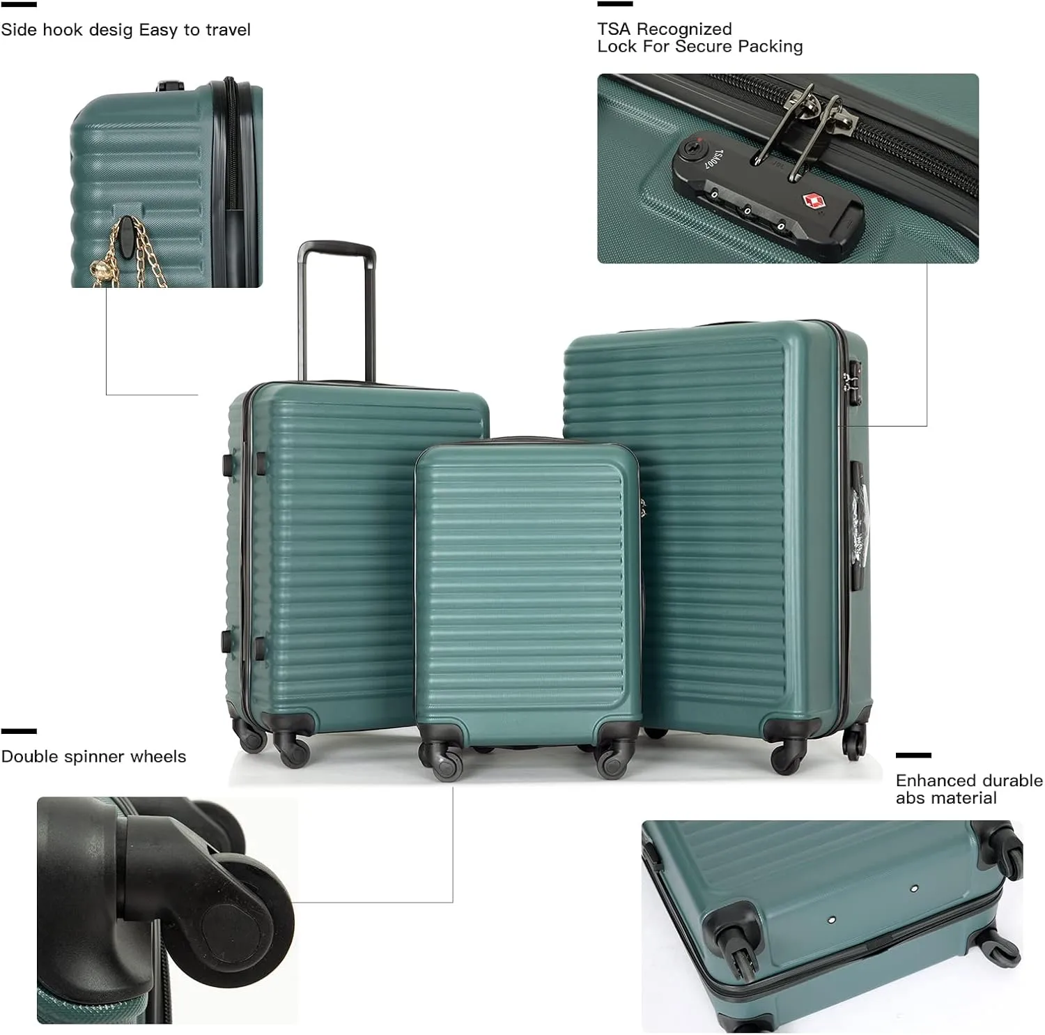 Travelhouse Suitcase Hardshell 3 Piece Luggage Set,Lightweight Hardside Travel Suitcase set with Spinner Wheel,TSA Lock