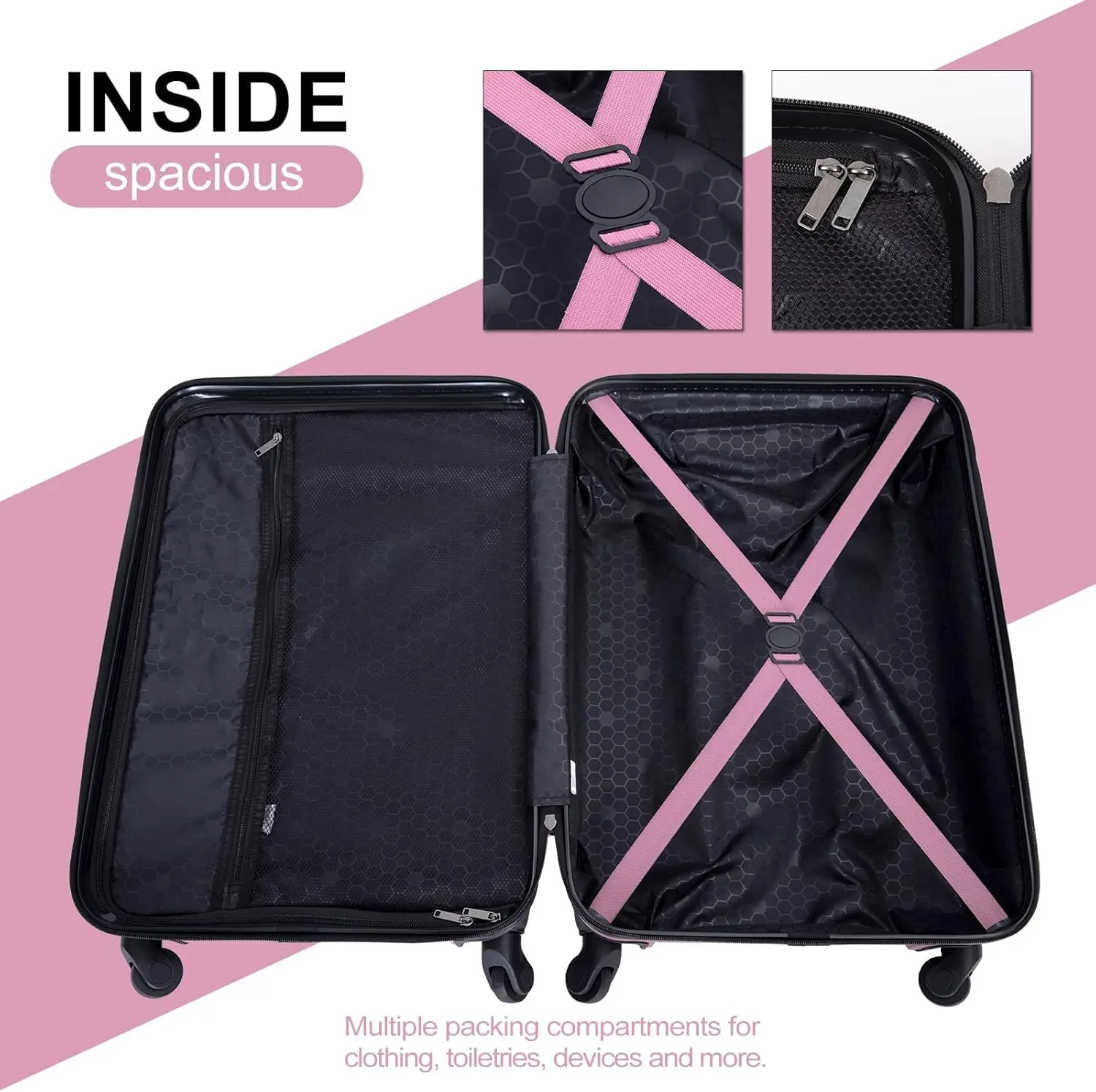 Travelhouse Suitcase Hardshell 3 Piece Luggage Set,Lightweight Hardside Travel Suitcase set with Spinner Wheel,TSA Lock