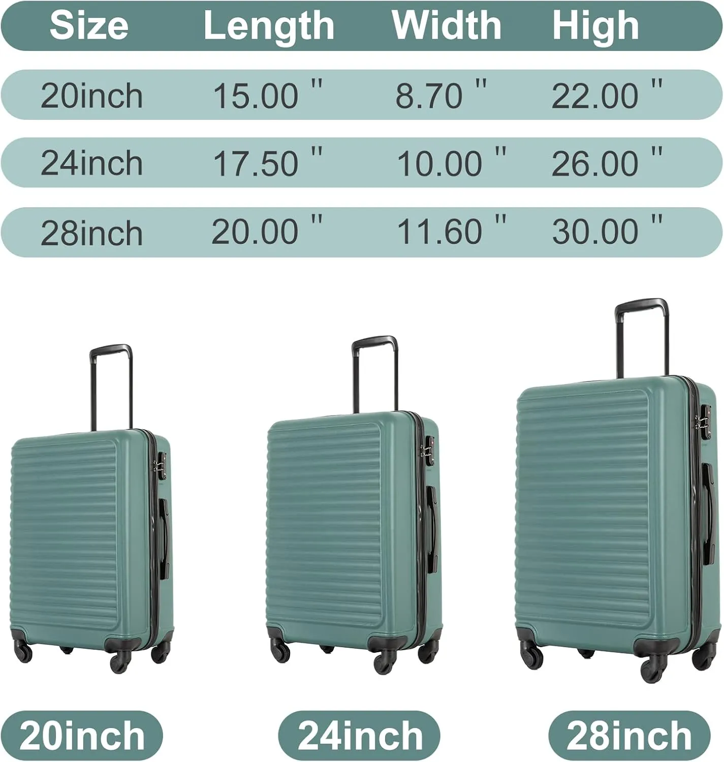 Travelhouse Suitcase Hardshell 3 Piece Luggage Set,Lightweight Hardside Travel Suitcase set with Spinner Wheel,TSA Lock