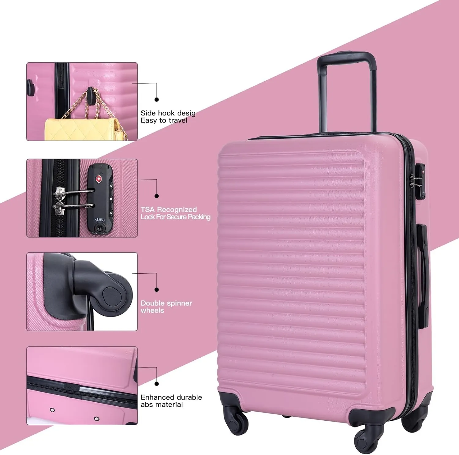 Travelhouse Suitcase Hardshell 3 Piece Luggage Set,Lightweight Hardside Travel Suitcase set with Spinner Wheel,TSA Lock