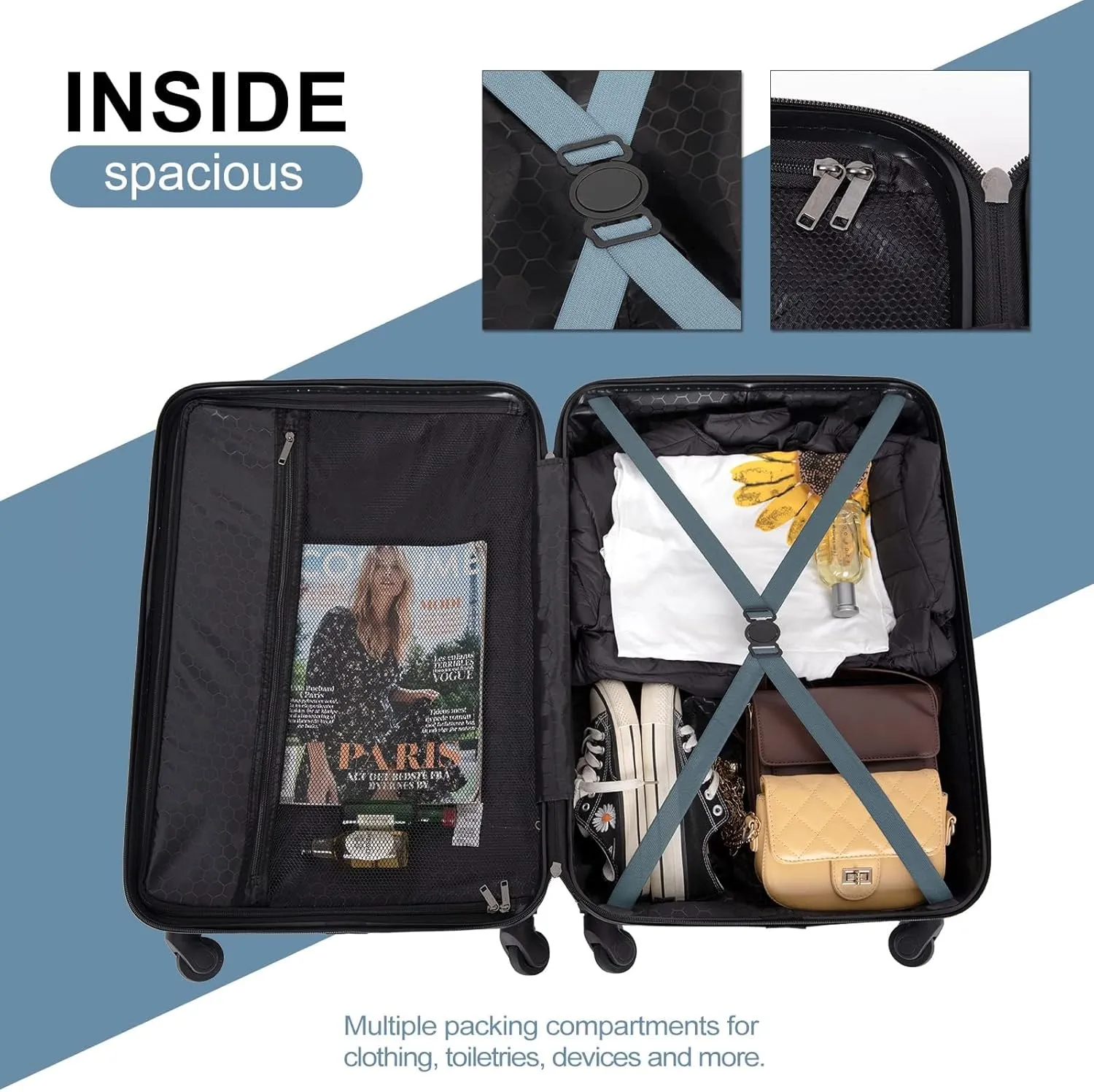 Travelhouse Suitcase Hardshell 3 Piece Luggage Set,Lightweight Hardside Travel Suitcase set with Spinner Wheel,TSA Lock