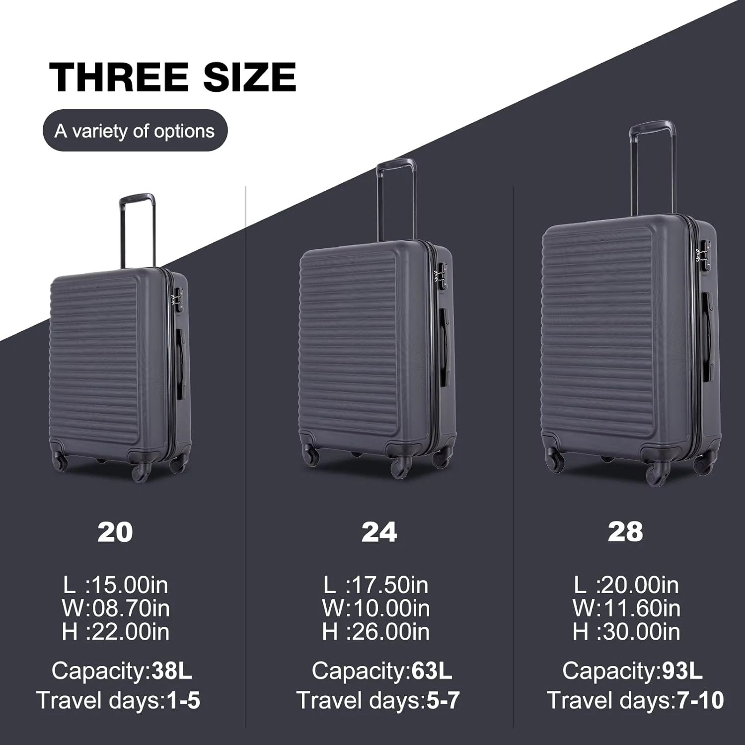 Travelhouse Suitcase Hardshell 3 Piece Luggage Set,Lightweight Hardside Travel Suitcase set with Spinner Wheel,TSA Lock