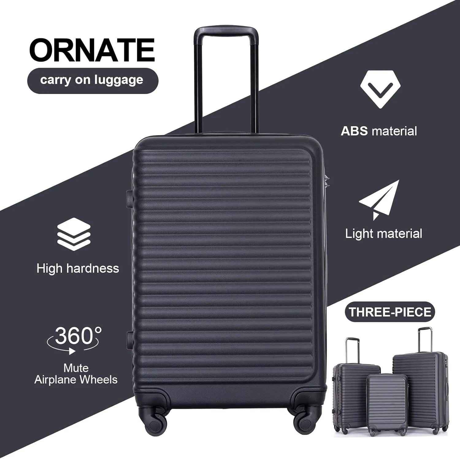 Travelhouse Suitcase Hardshell 3 Piece Luggage Set,Lightweight Hardside Travel Suitcase set with Spinner Wheel,TSA Lock
