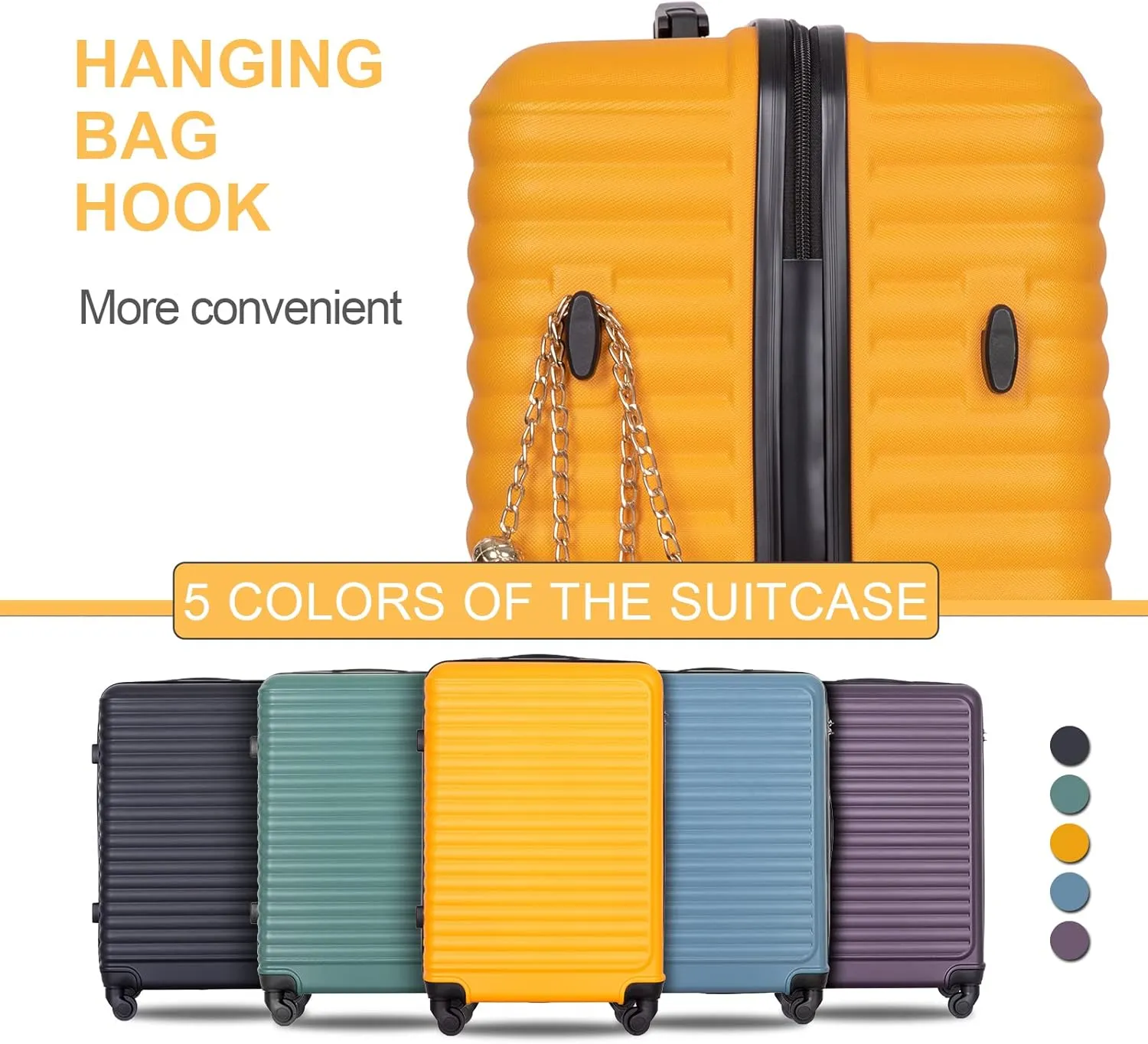 Travelhouse Suitcase Hardshell 3 Piece Luggage Set,Lightweight Hardside Travel Suitcase set with Spinner Wheel,TSA Lock