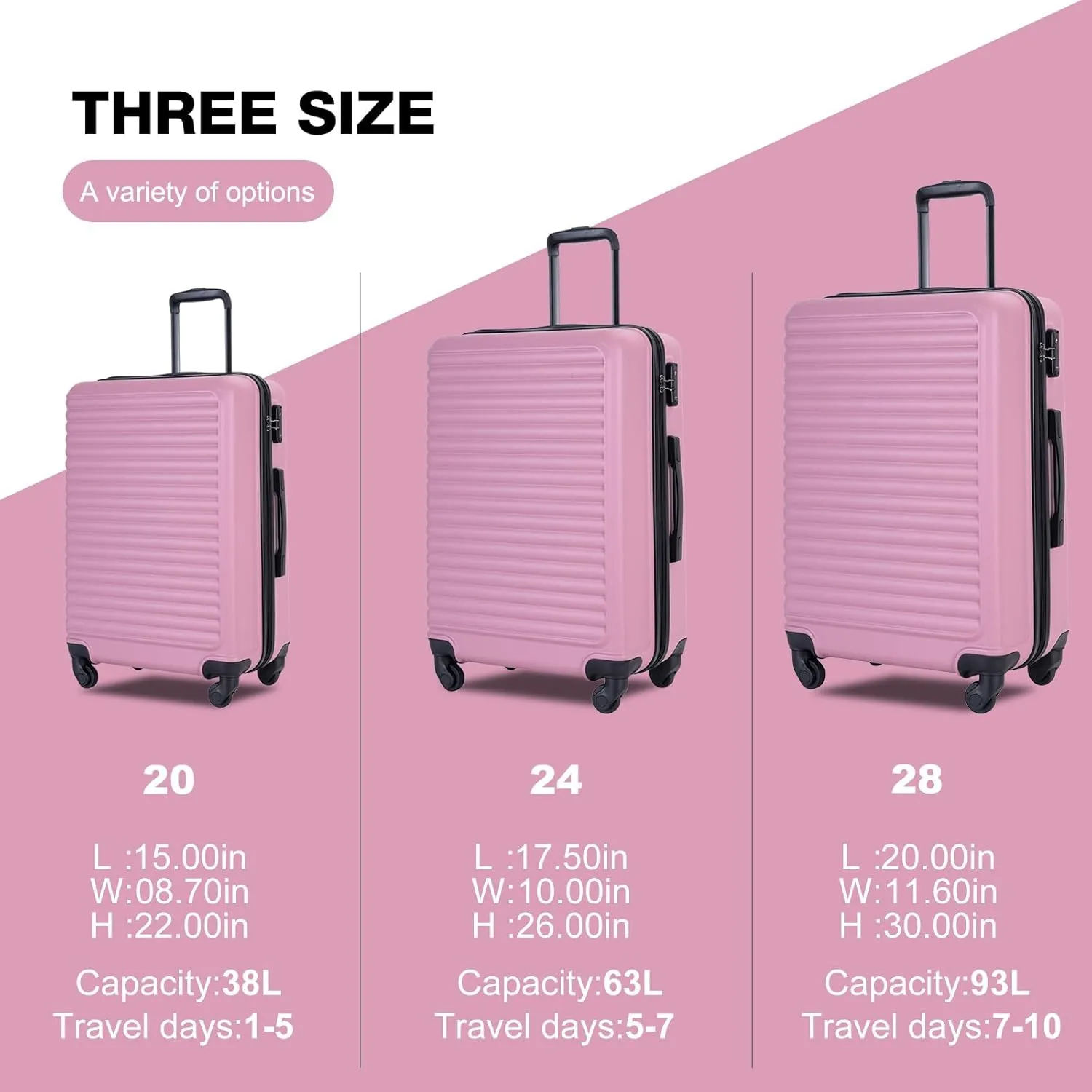 Travelhouse Suitcase Hardshell 3 Piece Luggage Set,Lightweight Hardside Travel Suitcase set with Spinner Wheel,TSA Lock