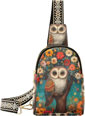 trendy Art Painting Owl Flower waterproof sling bag sturdy for women fanny pack for travel