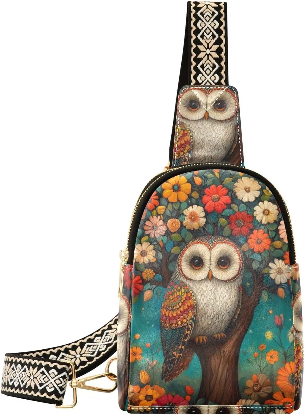 trendy Art Painting Owl Flower waterproof sling bag sturdy for women fanny pack for travel