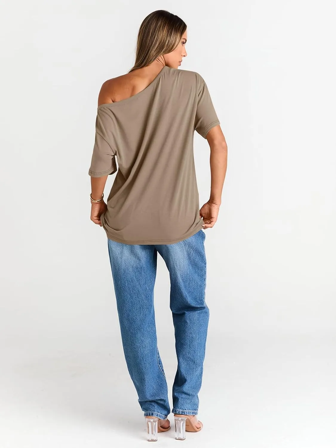 Trendy Queen Womens Off The Shoulder Tops Oversized T-Shirts Short Sleeve Tees Summer 2025 Casual Spring Fashion Clothes