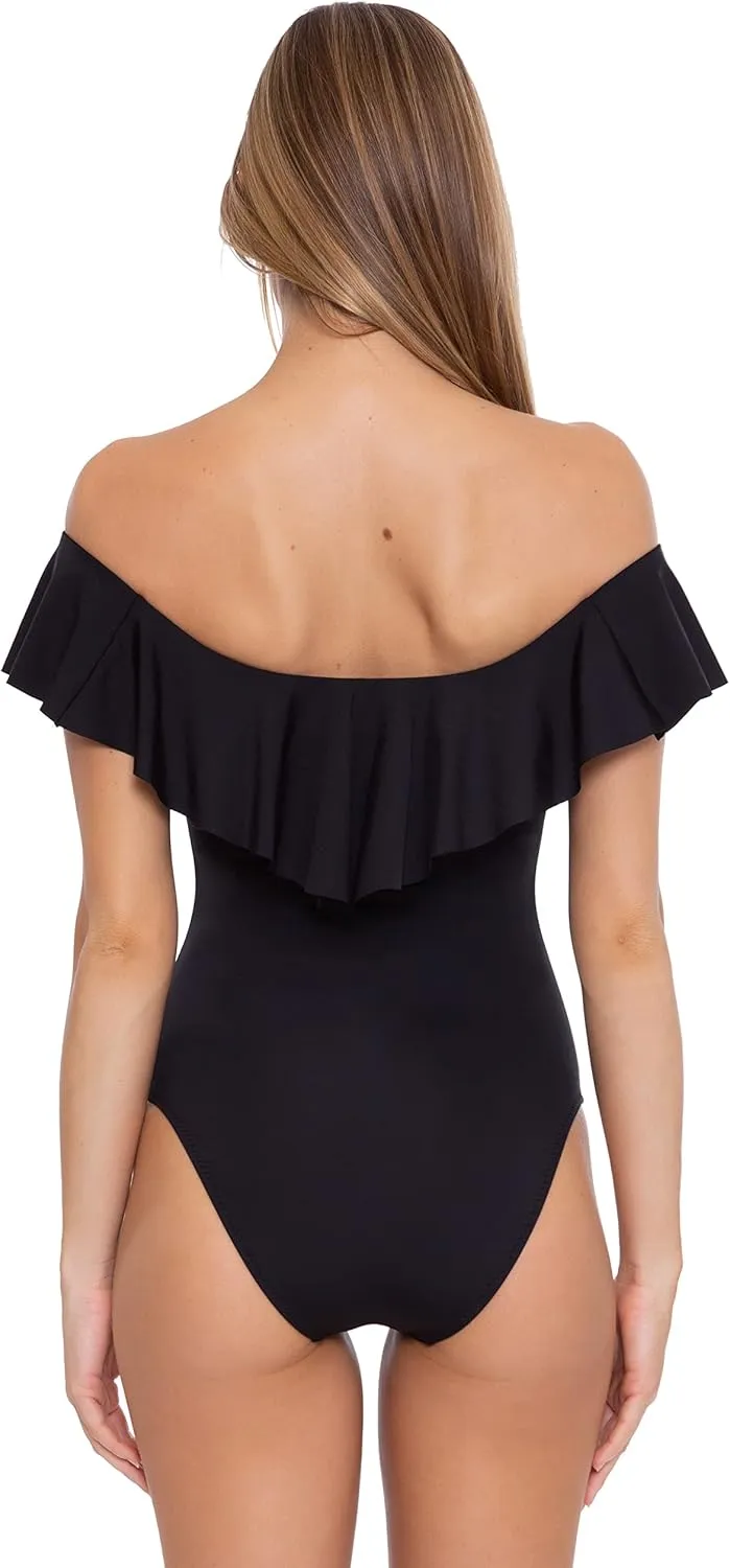 Trina Turk Women's Monaco One Piece Swimsuit, Off Shoulder, Bathing Suits