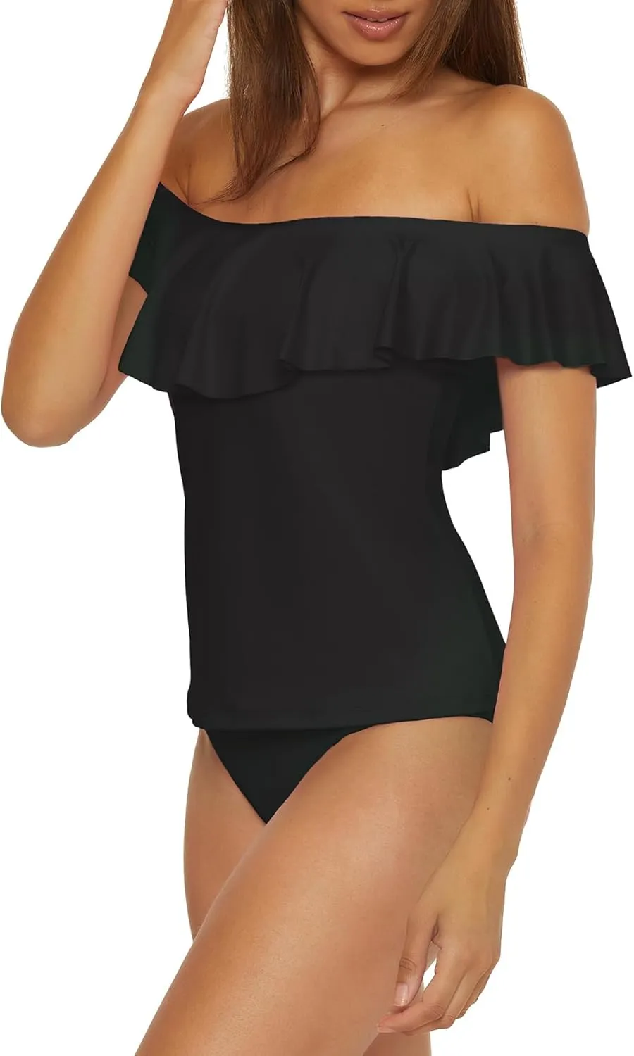 Trina Turk Women's Monaco Ruffle Tankini, Off Shoulder, Swimsuit Tops