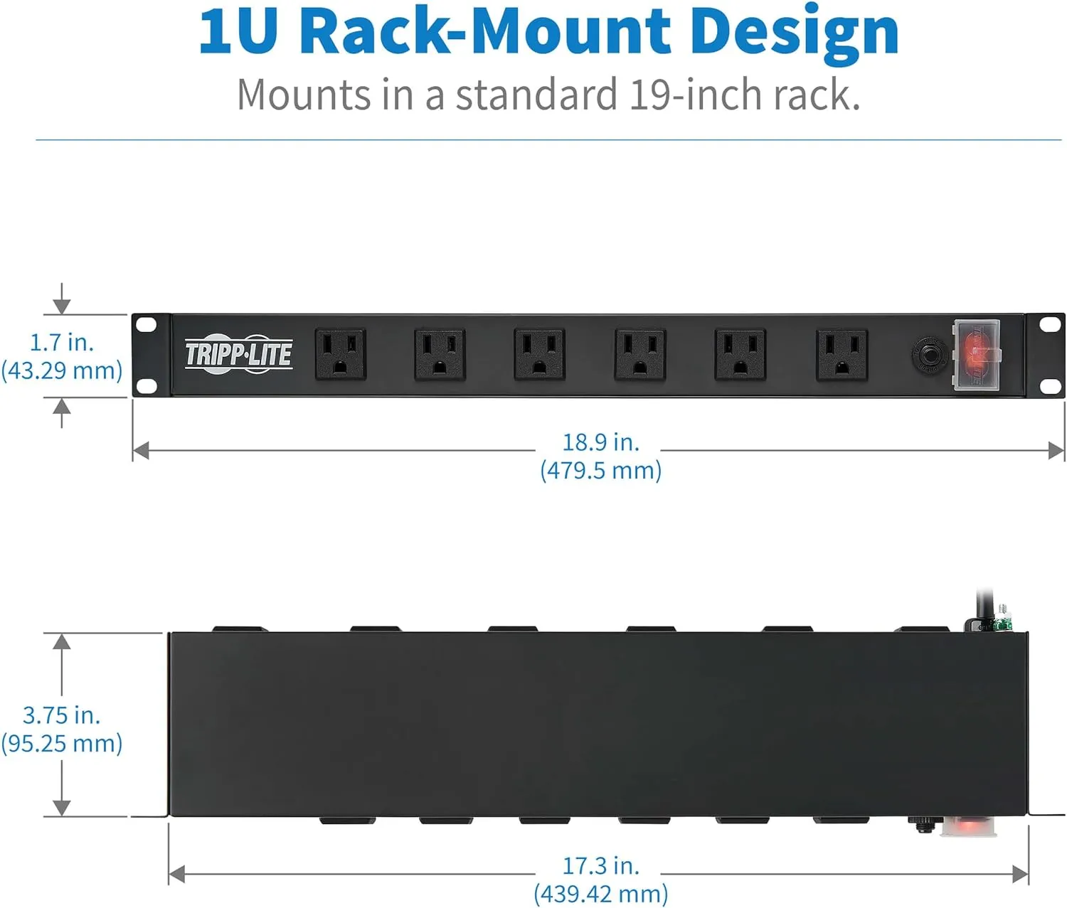 Tripp Lite 12-Outlet Rack Mount Power Strip PDU, Six Front & Six Rear Facing Outlets, 15A, 120V, 15ft Cord with Right-Angle Plug, Horizontal 1U Rack Mount, Lifetime Manufacturer's Warranty (RS1215-RA)