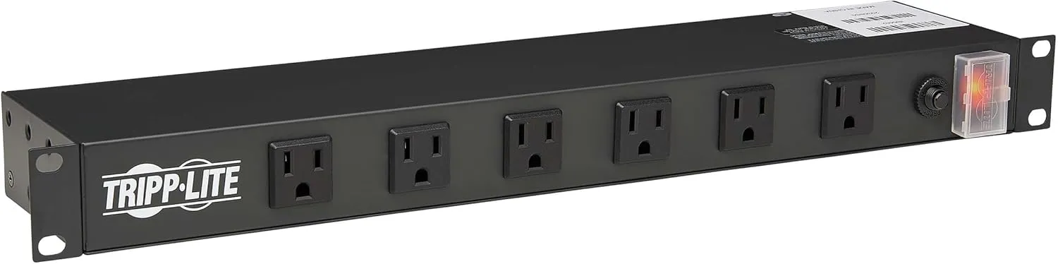 Tripp Lite 12-Outlet Rack Mount Power Strip PDU, Six Front & Six Rear Facing Outlets, 15A, 120V, 15ft Cord with Right-Angle Plug, Horizontal 1U Rack Mount, Lifetime Manufacturer's Warranty (RS1215-RA)
