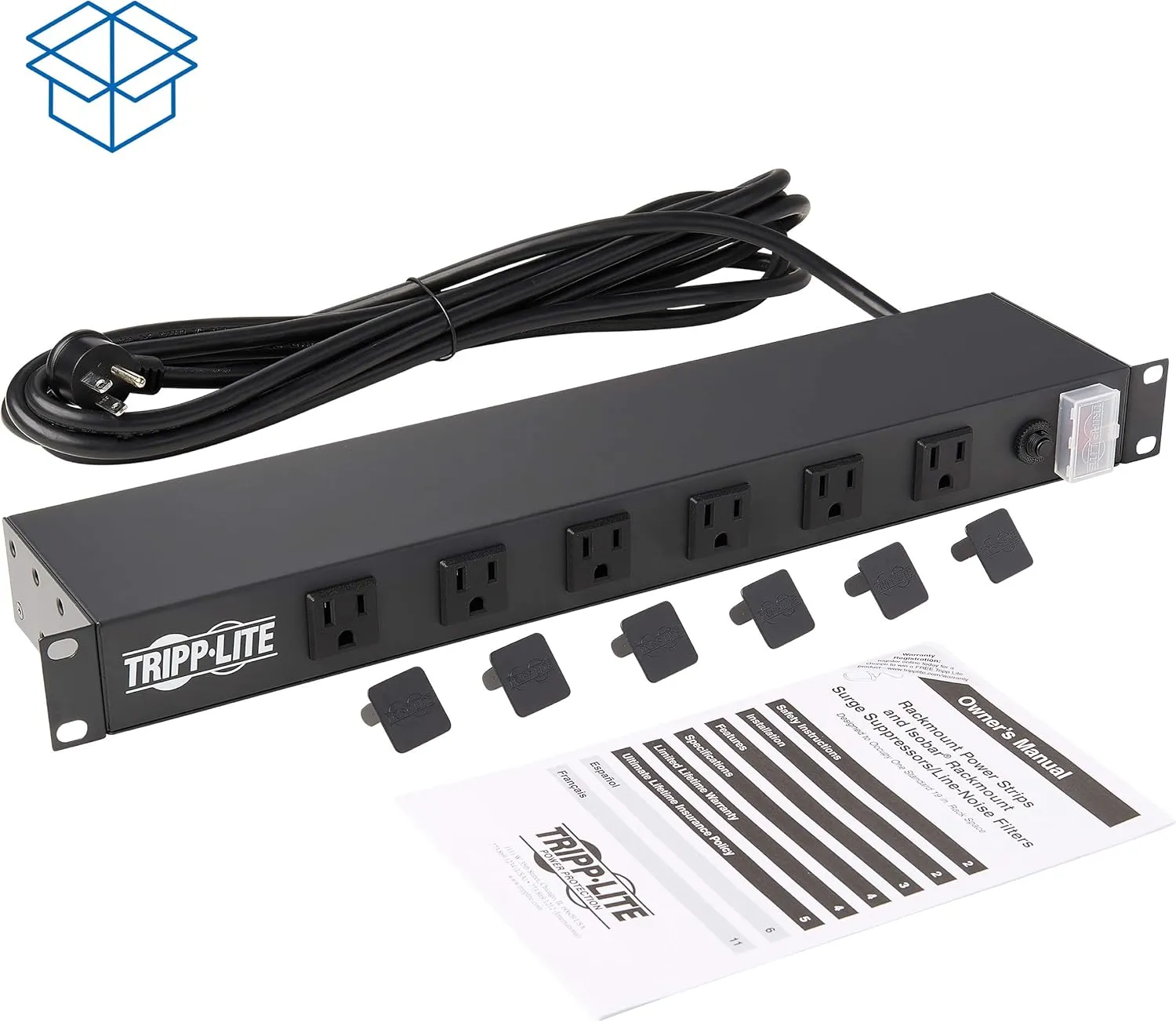 Tripp Lite 12-Outlet Rack Mount Power Strip PDU, Six Front & Six Rear Facing Outlets, 15A, 120V, 15ft Cord with Right-Angle Plug, Horizontal 1U Rack Mount, Lifetime Manufacturer's Warranty (RS1215-RA)