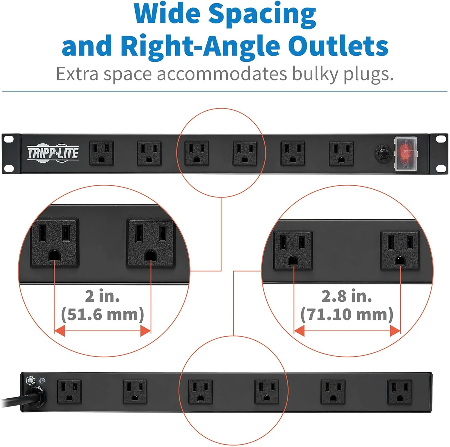 Tripp Lite 12-Outlet Rack Mount Power Strip PDU, Six Front & Six Rear Facing Outlets, 15A, 120V, 15ft Cord with Right-Angle Plug, Horizontal 1U Rack Mount, Lifetime Manufacturer's Warranty (RS1215-RA)