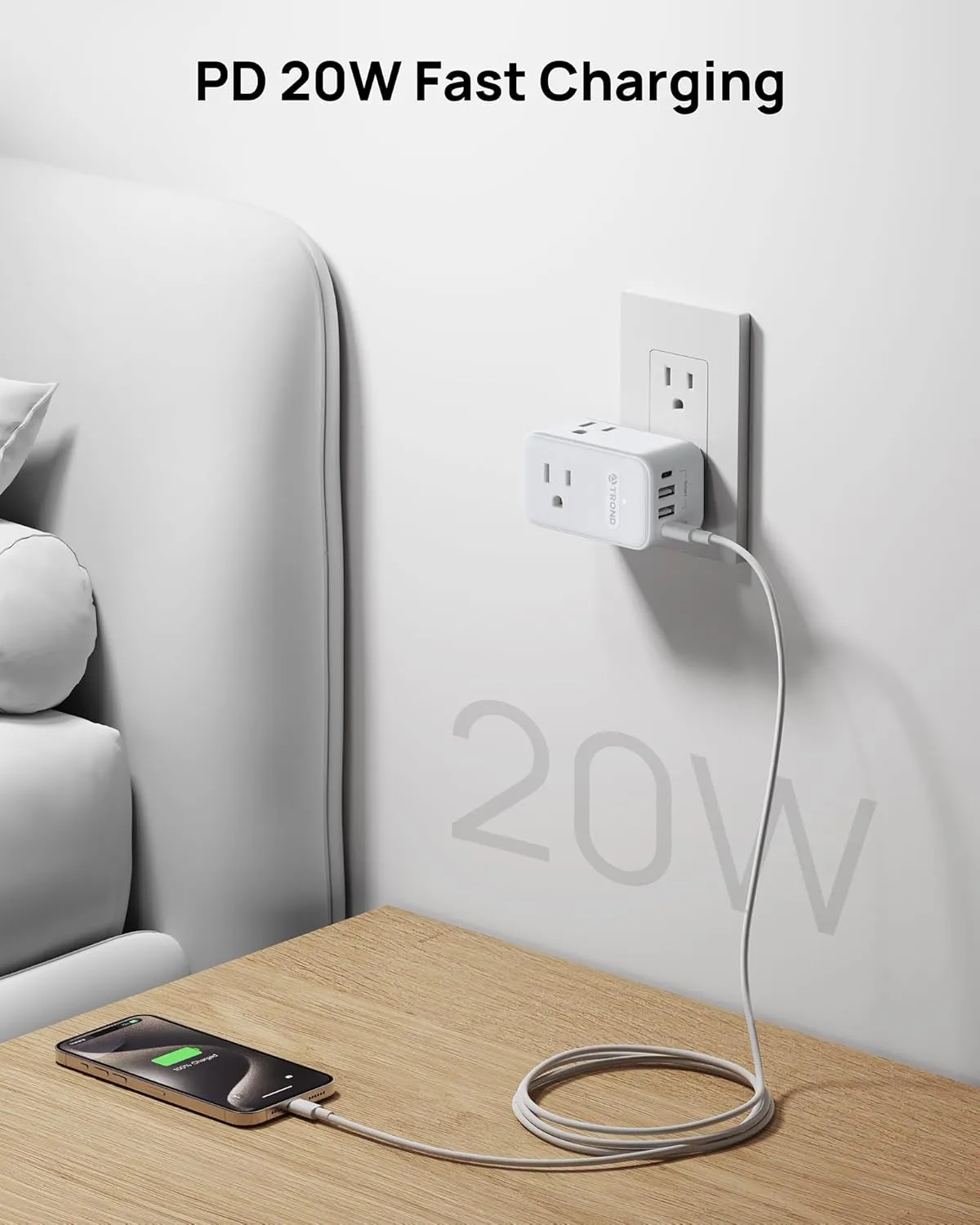TROND Outlet Extender with 360 Rotating Plug, 3 AC Outlet Splitter with PD 20W USB C Charger, USB Wall Plug Adapter, A Small Charging Station for Kitchen Bathroom Cruise Ship Travel Essentials