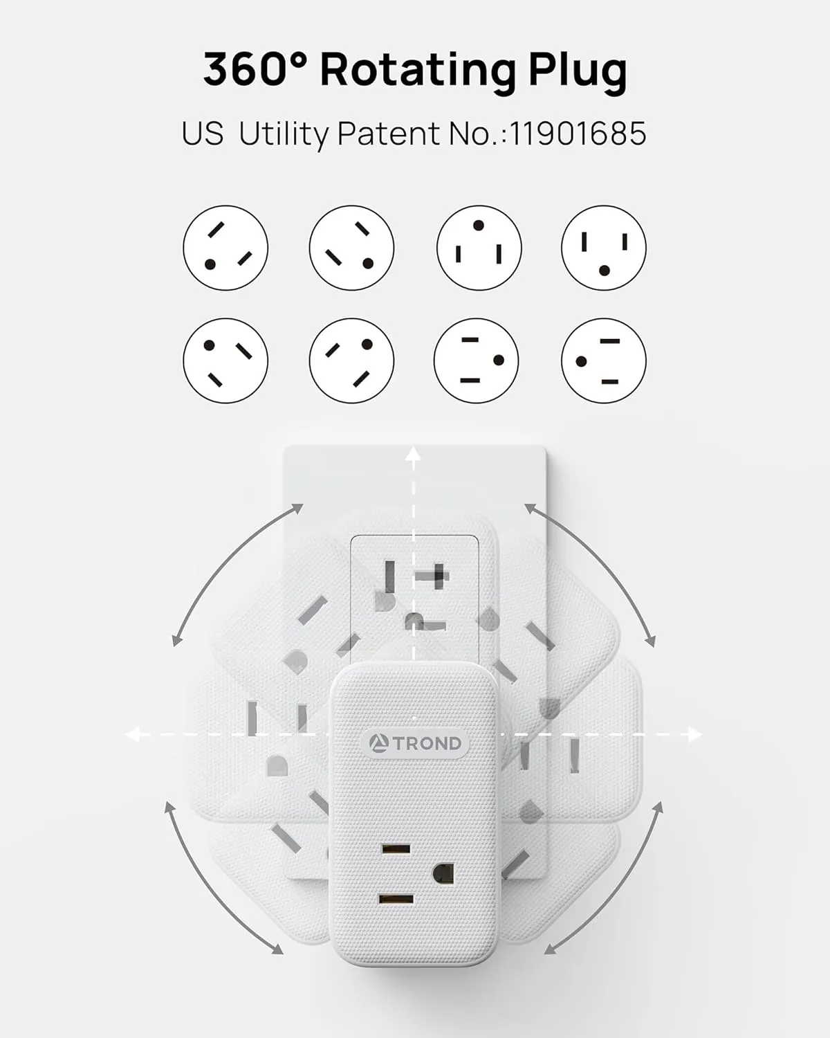 TROND Outlet Extender with 360 Rotating Plug, 3 AC Outlet Splitter with PD 20W USB C Charger, USB Wall Plug Adapter, A Small Charging Station for Kitchen Bathroom Cruise Ship Travel Essentials