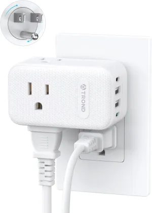 TROND Outlet Extender with 360 Rotating Plug, 3 AC Outlet Splitter with PD 20W USB C Charger, USB Wall Plug Adapter, A Small Charging Station for Kitchen Bathroom Cruise Ship Travel Essentials