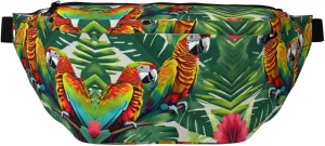 Tropical Flower Leaf Parrot Fanny Pack Crossbody Sling Bag â€“ Zipper Pockets for Travel, Hiking, Cycling, Workouts, and Everyday Use