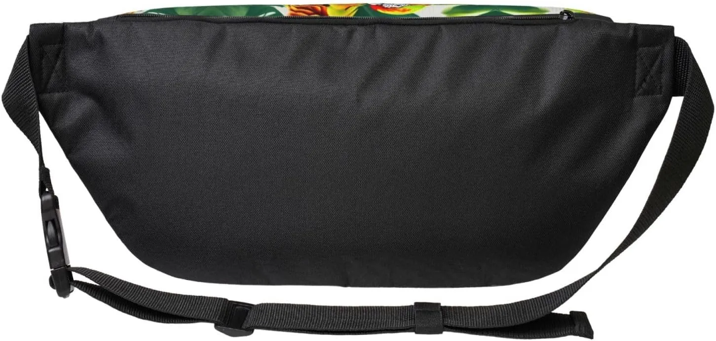 Tropical Flower Leaf Parrot Fanny Pack Crossbody Sling Bag â€“ Zipper Pockets for Travel, Hiking, Cycling, Workouts, and Everyday Use