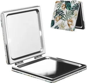 Tropical Palm Leaves Flowers Women Mini Cosmetic Mirror Folding Portable Pocket Makeup Mirror