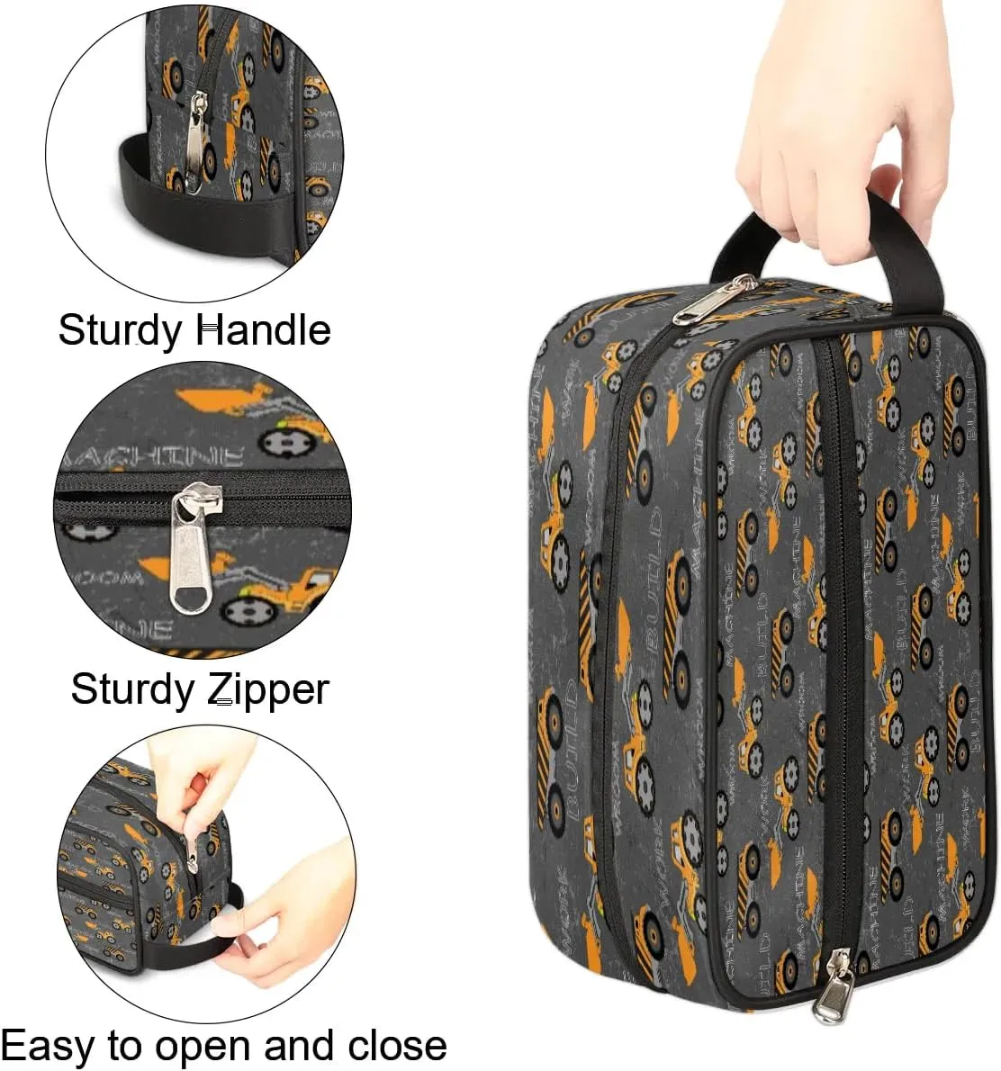 Truck Tractor Cars Hanging Toiletry Bag,Travel Hygiene Kits for Boys Mens,Waterproof Makeup Carry-on Bags,Cosmetic Bag,TSA Approved Shave Dopp Kit for Toiletries Shower Bathroom Accessories Gifts