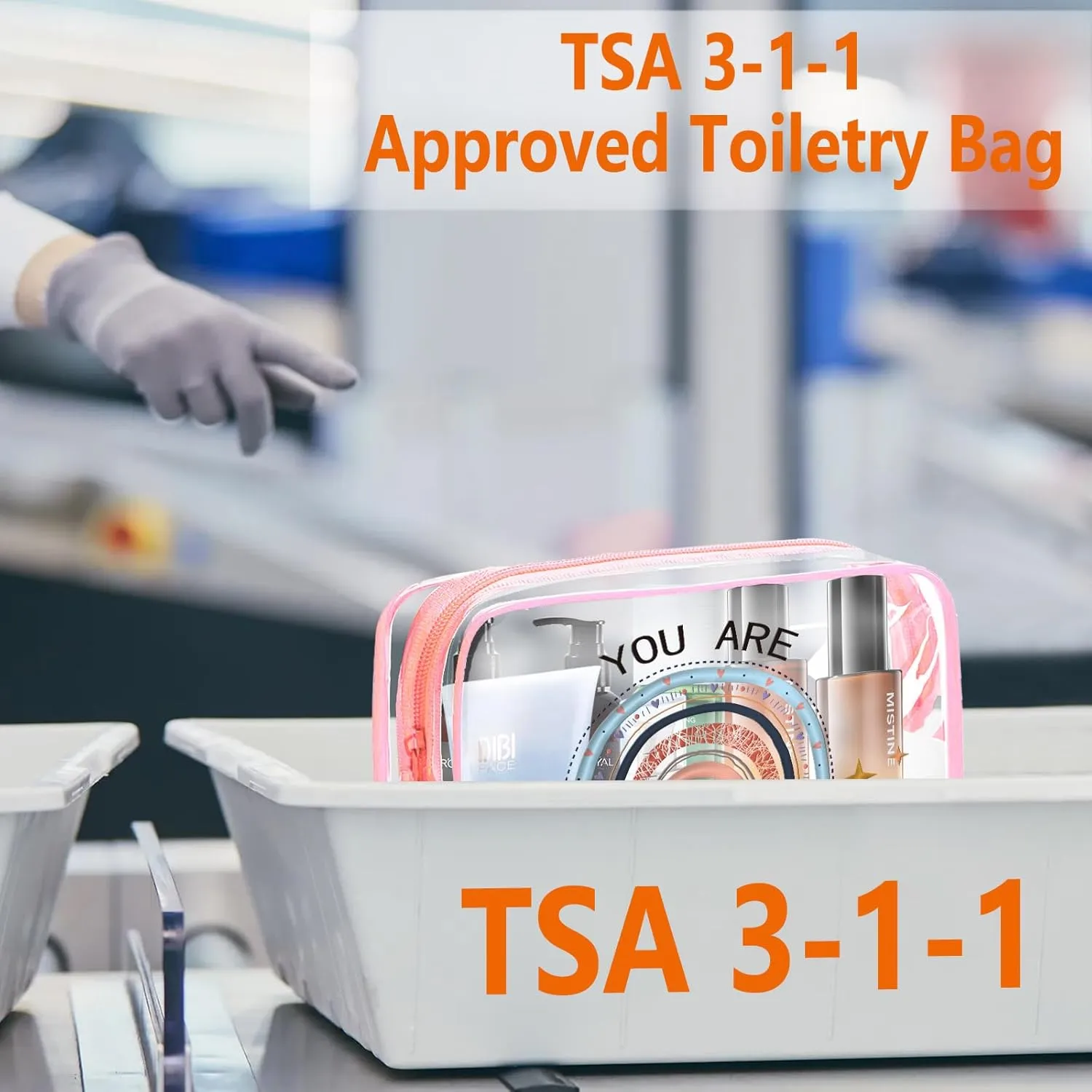 TSA Approved Toiletry Bags 6Pcs- Clear Travel Bag for Toiletries, Carry on Airport Airline Compliant-Bag,Clear Makeup Bag Toiletry bags Quart Size Traveling,Pink